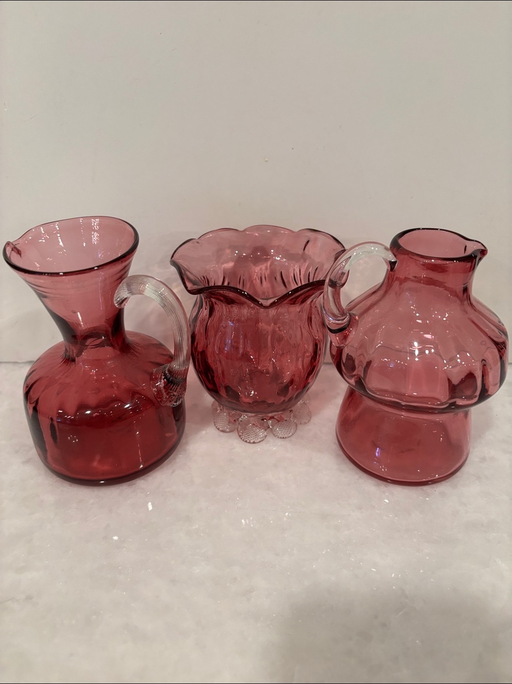 Vintage Pilgrim hand-blown cranberry glass - 3 pieces!!